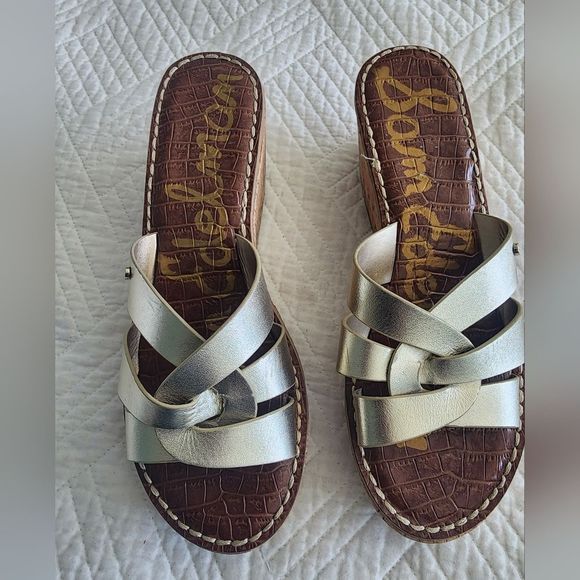 Sam Edelman Gold Sandals Elegant Minimalist Design - Picture 11 of 13